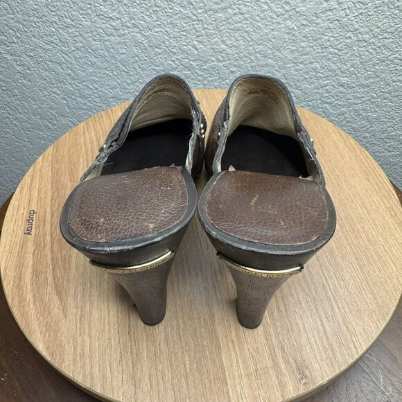 Michael Kors San‎ Antonio Mules Brown Leather Tassel Heeled Womens Size 7 - Picture 5 of 10